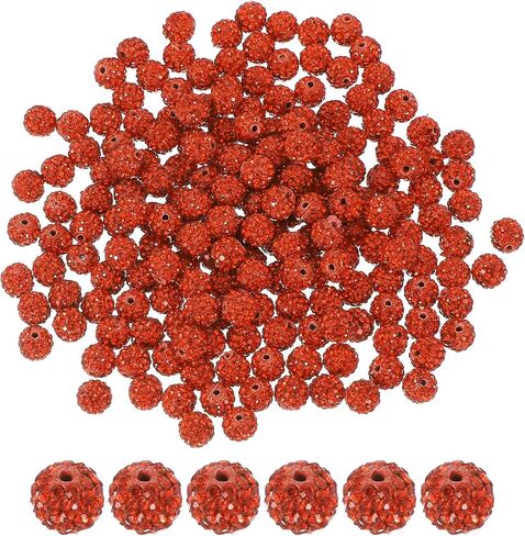 PATIKIL 200 Pcs Rhinestone Beads for Jewelry Making, 10mm Shiny Round Disco Ball Beads Sparkle Crystal Clay Beads with Hole for Bracelet Necklace DIY Crafting, Orange in Saudi Arabia