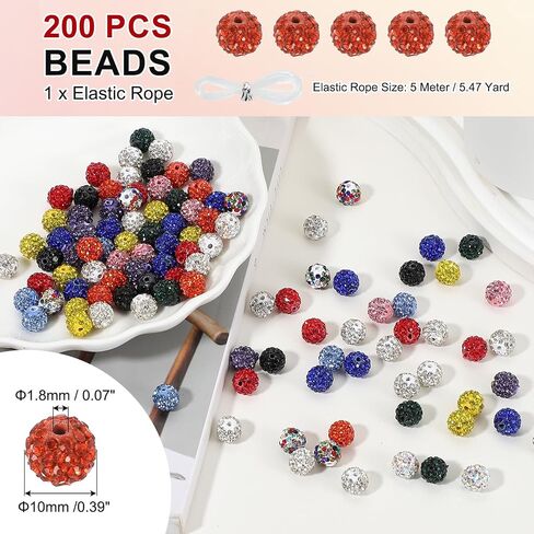 PATIKIL 200 Pcs Rhinestone Beads for Jewelry Making, 10mm Shiny Round Disco Ball Beads Sparkle Crystal Clay Beads with Hole for Bracelet Necklace DIY Crafting, Orange in Saudi Arabia