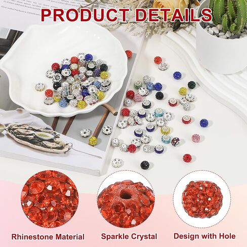 PATIKIL 200 Pcs Rhinestone Beads for Jewelry Making, 10mm Shiny Round Disco Ball Beads Sparkle Crystal Clay Beads with Hole for Bracelet Necklace DIY Crafting, Orange in Saudi Arabia