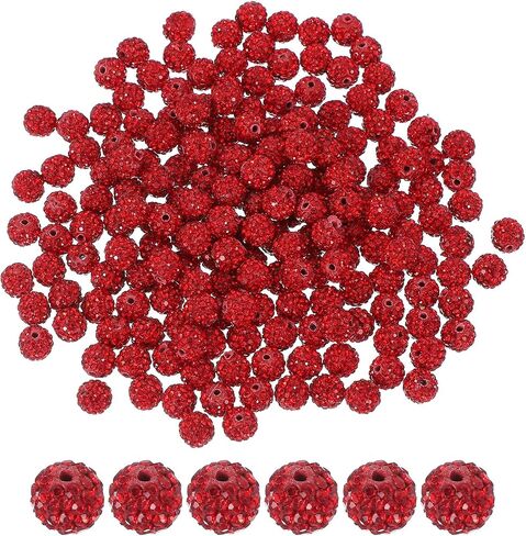 PATIKIL 200 Pcs Rhinestone Beads for Jewelry Making, 10mm Shiny Round Disco Ball Beads Sparkle Crystal Clay Beads with Hole for Bracelet Necklace DIY Crafting, Orange in Saudi Arabia