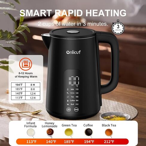 Cool Touch Electric Water Kettle,1.7L Electric Tea Kettle with Temperature Control, Stainless Steel Water Boiler Heater, Digital Screen Teapot, Cordless, BPA-Free, Black in Saudi Arabia