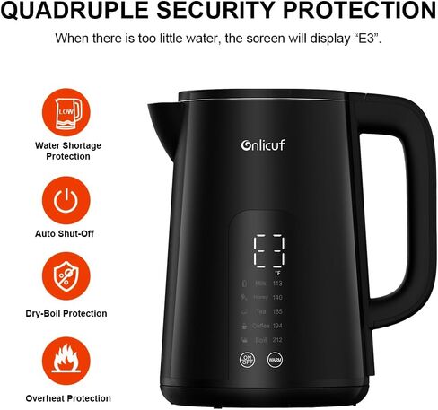 Cool Touch Electric Water Kettle,1.7L Electric Tea Kettle with Temperature Control, Stainless Steel Water Boiler Heater, Digital Screen Teapot, Cordless, BPA-Free, Black in Saudi Arabia