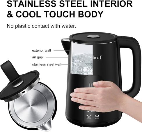 Cool Touch Electric Water Kettle,1.7L Electric Tea Kettle with Temperature Control, Stainless Steel Water Boiler Heater, Digital Screen Teapot, Cordless, BPA-Free, Black in Saudi Arabia