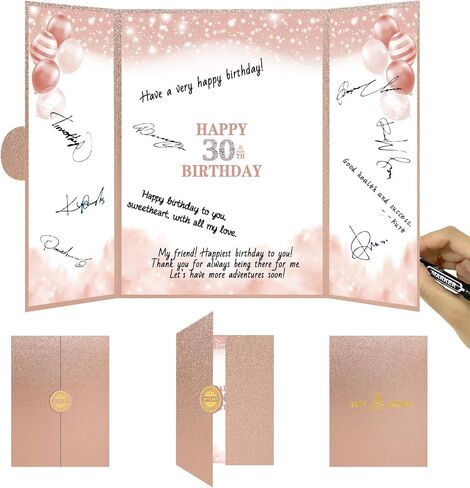 Trgowaul 30th Birthday Decorations for Women Guest Book Alternative Pink Rose Gold Happy 30th Birthday Signature Book, 30 Years Old Bday Signature Board 30th Birthday Party favor 30 Birthday Card Sign in Saudi Arabia
