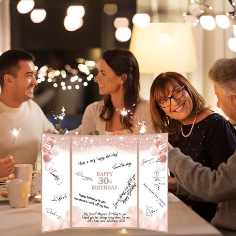 Trgowaul 30th Birthday Decorations for Women Guest Book Alternative Pink Rose Gold Happy 30th Birthday Signature Book, 30 Years Old Bday Signature Board 30th Birthday Party favor 30 Birthday Card Sign in Saudi Arabia