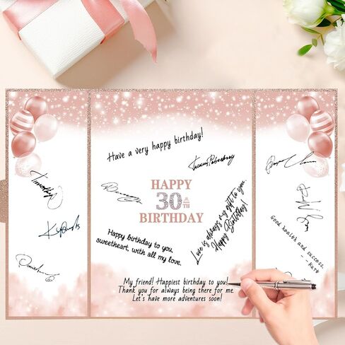 Trgowaul 30th Birthday Decorations for Women Guest Book Alternative Pink Rose Gold Happy 30th Birthday Signature Book, 30 Years Old Bday Signature Board 30th Birthday Party favor 30 Birthday Card Sign in Saudi Arabia