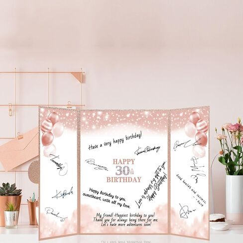 Trgowaul 30th Birthday Decorations for Women Guest Book Alternative Pink Rose Gold Happy 30th Birthday Signature Book, 30 Years Old Bday Signature Board 30th Birthday Party favor 30 Birthday Card Sign in Saudi Arabia