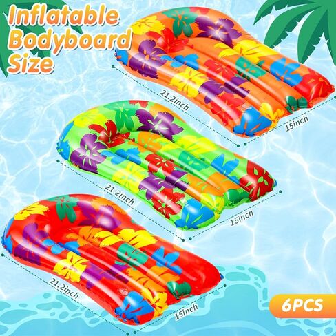6 Pcs Inflatable Bodyboards for Water Slides,21.2 x 15 Inch Inflatable Tropical Luau Party Decorations, Kids Portable Surf Boards, Blow up Pool Board for Hawaiian Party in Saudi Arabia