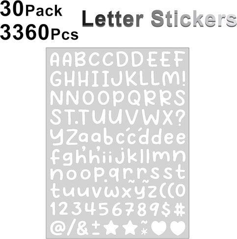 30 ورقة كرتون 1/2 بوصة ملصقات رسائل صغيرة ، 3360pcs 0.5 "ملصقات أبجدية ، ملصقات رقم رسائل فينيل لطيف لفنون DIY اسم Sign Poster Poster Deco - White in Kuwait