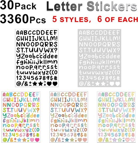 30 ورقة كرتون 1/2 بوصة ملصقات رسائل صغيرة ، 3360pcs 0.5 "ملصقات أبجدية ، ملصقات رقم رسائل فينيل لطيف لفنون DIY اسم Sign Poster Poster Deco - White in Kuwait