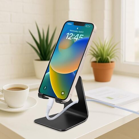 Aluminum Alloy Cell Phone Stand,Adjustable Tabletop Metal Phone Holder,Desktop Phone Dock Holder,Smartphone Cradle,Black in Kuwait