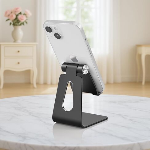 Aluminum Alloy Cell Phone Stand,Adjustable Tabletop Metal Phone Holder,Desktop Phone Dock Holder,Smartphone Cradle,Black in Kuwait