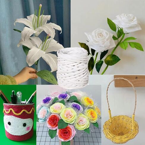 15 Yard Raffia Paper Ribbon ، 4mm paper string ملون ملون الورق الحبل الحبل الشريط للاصطاعف لصنع سلة زهرة ، غلاف الهدايا ، ديكور الحفلات in Kuwait