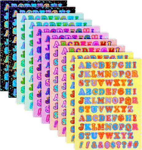 10 PCS Letter Stickers, Colorful Alphabet Stickers, Shiny Small Alphabet Stickers ABC Sticker, Cute Vinyl Letter Sticker, Self Adhesive Letter, Letter Stickers for Scrapbooking DIY Crafts in Saudi Arabia