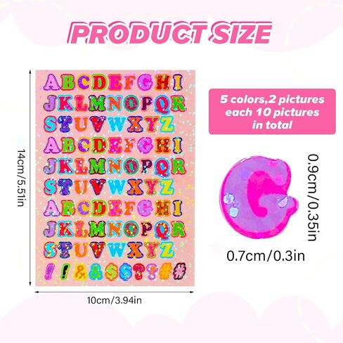 10 PCS Letter Stickers, Colorful Alphabet Stickers, Shiny Small Alphabet Stickers ABC Sticker, Cute Vinyl Letter Sticker, Self Adhesive Letter, Letter Stickers for Scrapbooking DIY Crafts in Saudi Arabia