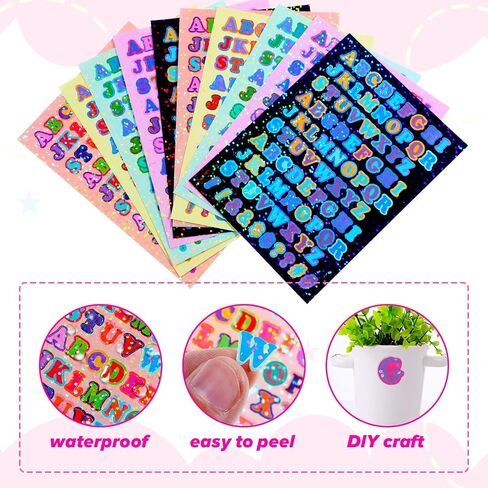10 PCS Letter Stickers, Colorful Alphabet Stickers, Shiny Small Alphabet Stickers ABC Sticker, Cute Vinyl Letter Sticker, Self Adhesive Letter, Letter Stickers for Scrapbooking DIY Crafts in Saudi Arabia