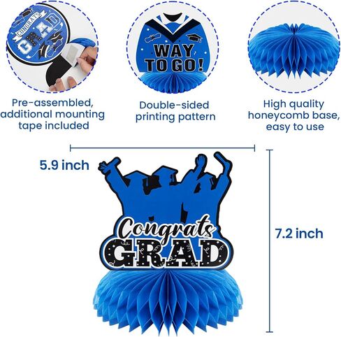 Graduation Table Decorations 2025, 9PCS Congratulate Graduation Honeycomb Centerpieces for Tables, Congrats Grad Table Centerpieces, Grad Party Decorations for High School College (Blue) in Kuwait