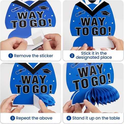 Graduation Table Decorations 2025, 9PCS Congratulate Graduation Honeycomb Centerpieces for Tables, Congrats Grad Table Centerpieces, Grad Party Decorations for High School College (Blue) in Kuwait