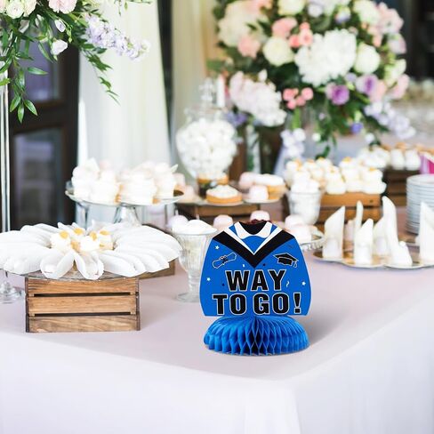 Graduation Table Decorations 2025, 9PCS Congratulate Graduation Honeycomb Centerpieces for Tables, Congrats Grad Table Centerpieces, Grad Party Decorations for High School College (Blue) in Kuwait