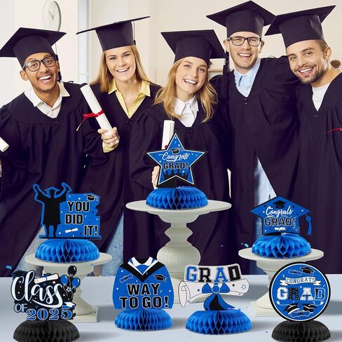 Graduation Table Decorations 2025, 9PCS Congratulate Graduation Honeycomb Centerpieces for Tables, Congrats Grad Table Centerpieces, Grad Party Decorations for High School College (Blue) in Kuwait