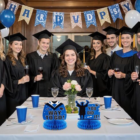 Graduation Table Decorations 2025, 9PCS Congratulate Graduation Honeycomb Centerpieces for Tables, Congrats Grad Table Centerpieces, Grad Party Decorations for High School College (Blue) in Kuwait