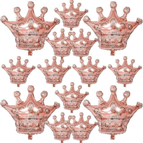 Gold Crown Balloons,14Pcs Rose Gold Foil Crown Balloons,27Inch and 12Inch Helium Polyester Film Balloon for Princess Prince Birthday Wedding Baby Shower Party Decorations in Kuwait