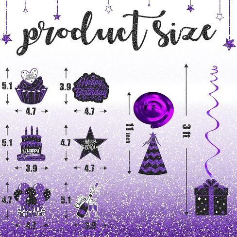 48PCS Black and Purple Party Decorations – Black and Purple Birthday Hanging Swirls for 18th, 21st, 30th, 40th, 50th, 60th Birthday Celebrations in Kuwait