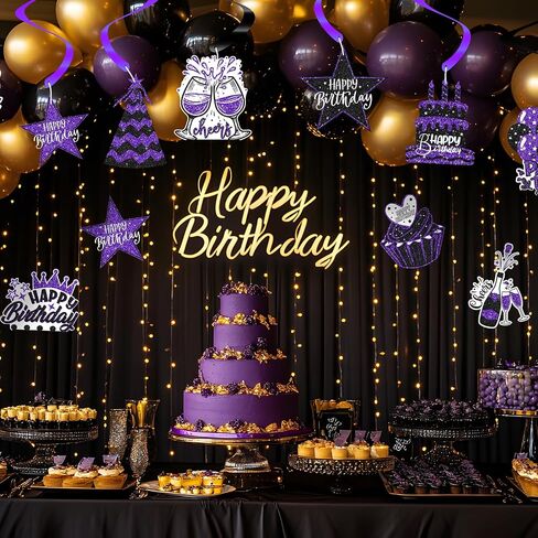 48PCS Black and Purple Party Decorations – Black and Purple Birthday Hanging Swirls for 18th, 21st, 30th, 40th, 50th, 60th Birthday Celebrations in Kuwait