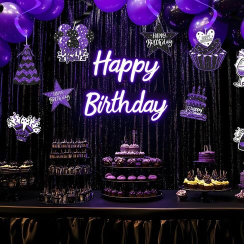 48PCS Black and Purple Party Decorations – Black and Purple Birthday Hanging Swirls for 18th, 21st, 30th, 40th, 50th, 60th Birthday Celebrations in Kuwait