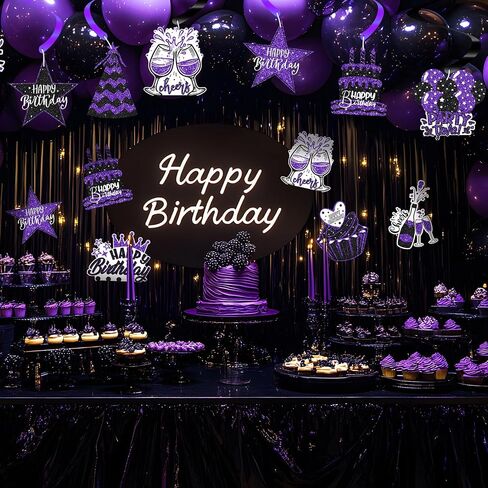 48PCS Black and Purple Party Decorations – Black and Purple Birthday Hanging Swirls for 18th, 21st, 30th, 40th, 50th, 60th Birthday Celebrations in Kuwait
