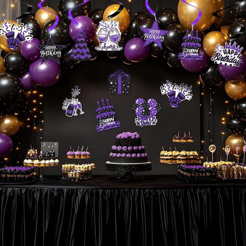 48PCS Black and Purple Party Decorations – Black and Purple Birthday Hanging Swirls for 18th, 21st, 30th, 40th, 50th, 60th Birthday Celebrations in Kuwait