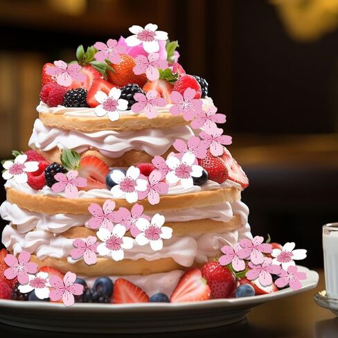 50 Pack Edible Cherry Blossom Cupcake Toppers Cherry Flowers Cake Toppers Rice Paper Wafer Paper Cake Picks for Cherry Blossom Bridal Shower Baby Shower Kids Birthday Cake Decorations in Saudi Arabia