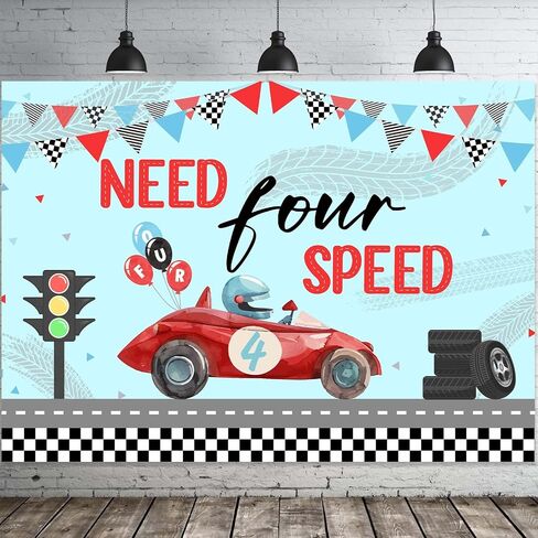 Race Car 4th Birthday Party Backdrop Need Four Speed Backdrop Banner Race Car 4th Birthday Decorations Red Blue Race Car Vintage Photography Background Photo Banner Supplies for 4th Boys (7*5ft) in Saudi Arabia