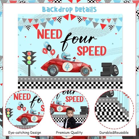 Race Car 4th Birthday Party Backdrop Need Four Speed Backdrop Banner Race Car 4th Birthday Decorations Red Blue Race Car Vintage Photography Background Photo Banner Supplies for 4th Boys (7*5ft) in Saudi Arabia