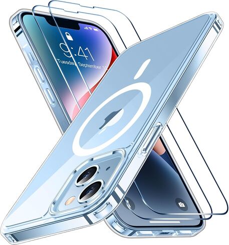 SPIDERCASE Designed for iPhone 13 Case, [Military-Grade Drop Tested][with 2 pcs Tempered Glass Screen Protector] [Compatible with Magsafe][Soft Silky Touch] Slim Protective iPhone 13 Case-Gary in Kuwait