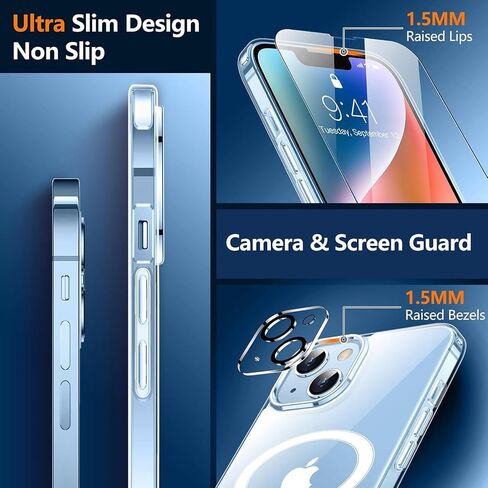 SPIDERCASE Designed for iPhone 13 Case, [Military-Grade Drop Tested][with 2 pcs Tempered Glass Screen Protector] [Compatible with Magsafe][Soft Silky Touch] Slim Protective iPhone 13 Case-Gary in Kuwait