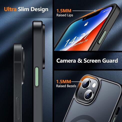 SPIDERCASE Designed for iPhone 13 Case, [Military-Grade Drop Tested][with 2 pcs Tempered Glass Screen Protector] [Compatible with Magsafe][Soft Silky Touch] Slim Protective iPhone 13 Case-Gary in Kuwait