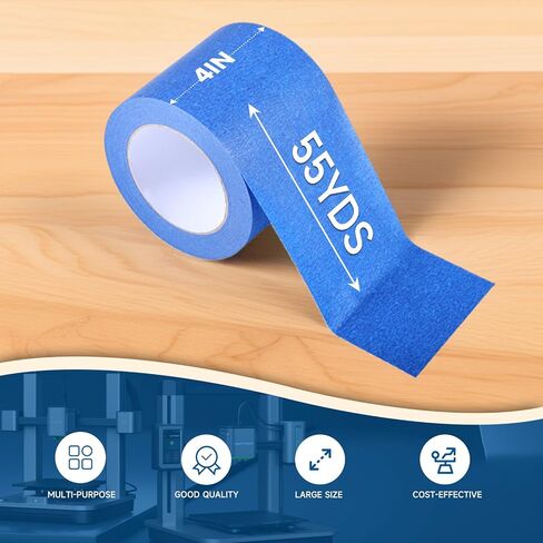 Wide Blue Painters Tape, 4 Inch x 55 Yards, Wide Masking Tape for 3D Printing, Laser Cutting, Painting, Crafting, Labeling, Packing, Office, School, Home Use, Removes Cleanly for 21 Days in Saudi Arabia