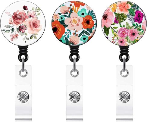 حامل الشارة قابلة للسحب ممرضة شارة شارة بكرة مع مقطع معرف التمساح (نمط الأزهار 6Pack) in Kuwait