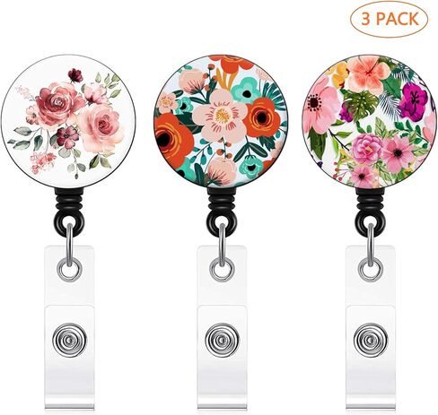 حامل الشارة قابلة للسحب ممرضة شارة شارة بكرة مع مقطع معرف التمساح (نمط الأزهار 6Pack) in Kuwait