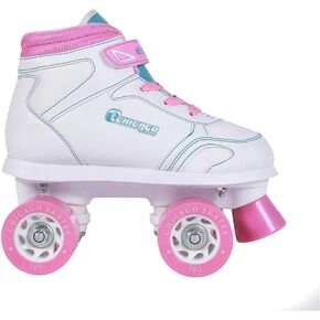 Chicago Girls Sidewalk Roller Skate - White Youth Quad Skates, High-Top Roller Skates for Kids, Beginner-Friendly with Durable Polyurethane Wheels, Indoor & Outdoor Roller Skating Size 1