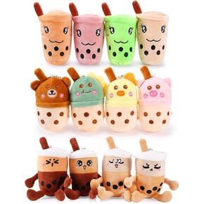 Zhanmai 12 Pack 5 Inch Bubble Tea Plush Pillow Cup Shaped Pillows Bubble Tea Keychain Mini Stuffed Animal Small for Wallet Backpack Purse, Lovers Birthday Party Favors(Cute)