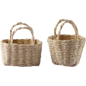 2Pcs Miniature Bamboo Woven Baskets, Light Brown, 1.96x1.57x1.18 Inch, Handheld Props for Dollhouse