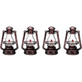 Dollhouse Miniature Lantern, 2.17" Height, Plastic Mini Vintage Hanging Kerosene Lamp Copper - (Applications: for Micro Landscape Ornament Plants Pot Garden Dollhouse), 4 - Pieces