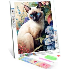 TUTUMAY21 Diamond Painting Kits, Siamese Cat Diamond Art Kits for Adults, Sparkling and Colorful Art Crafts, for Room Decor Home Decor Bathroom Decor, Personalized Gifts 12x16inch