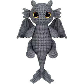 طقم Crochet Lucydigla للمبتدئين ، و Amigurumi Crocheting Animals Kits للبالغين والأطفال مع دروس فيديو خطوة بخطوة ، ومجموعة من الكروشيه مع خيوط ، وخطاف ، وملحقات ، و Jumbo Black Dragon