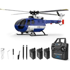 C186 RC Helicopter, 1:48 Scale BO-105 Helicopter, New Upgrades 6-axis Gyroscope 2.4G 4CH Single Propeller Aileron Free Optical Flow Positioning Low Voltage Alarm One Click Function