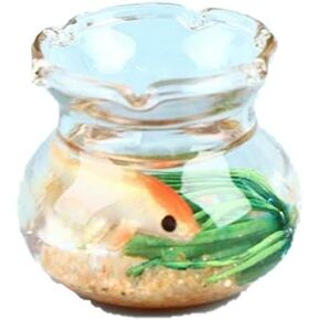 Multicolour Dollhouse Fish Tank, Dolls and Accessories Miniature Fish Bowl Dollhouse Accessories 1: 12 Miniature Glass Goldfish Tank Dollhouse Desktop Ornaments(Round)