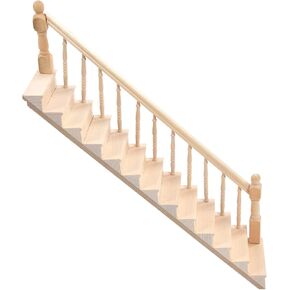 Doll House Stairs Staircase Glossy Rounded Corners Birch Material DIY Vivd Cute 1/12 Scale Miniature Staircase for Crafts (Right armrest)