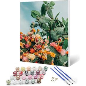 طلاء Ediximi DIY بواسطة أرقام أرقام للبالغين - قماش 12 "× 16" مع فنون رسم وخطبة خشبية للبالغين والمبتدئين ، الصبار